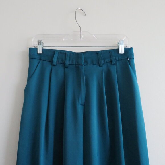 ZENA PRESLEY Teal Satin Palazzo Wide Leg Pants Drapey - Women's Size M - Picture 4 of 15